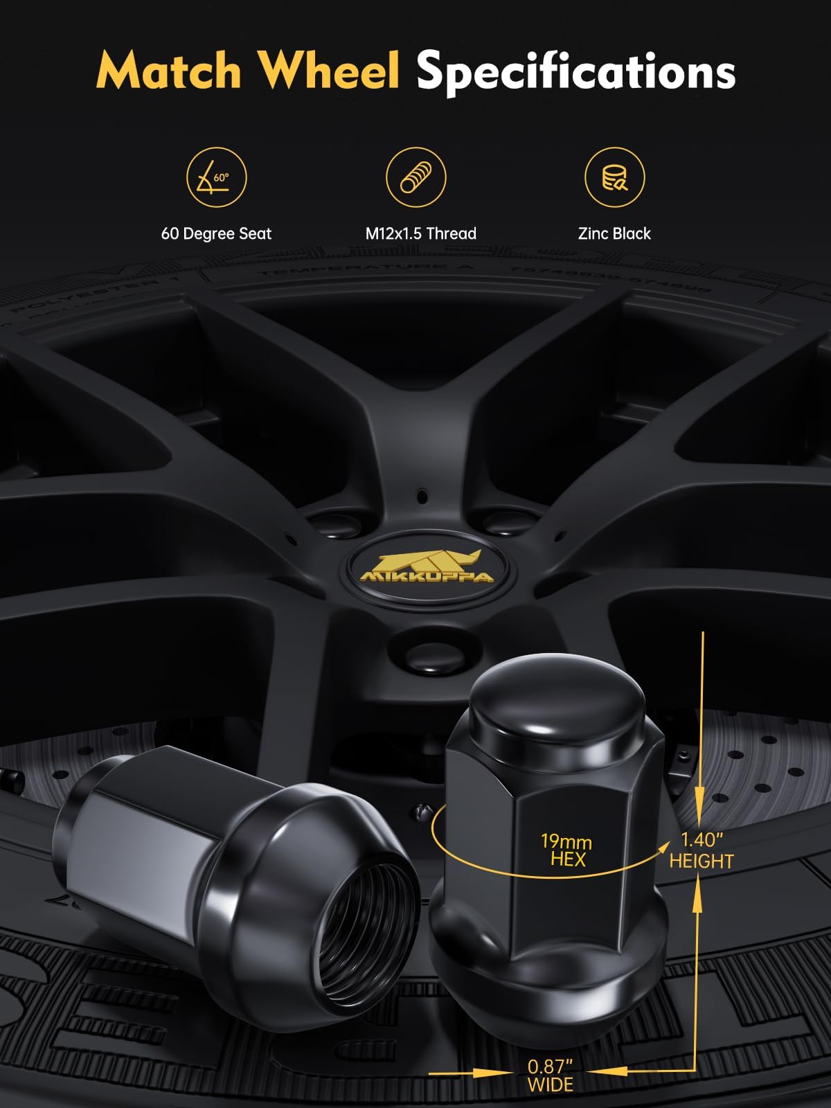 MIKKUPPA M12x1.5 Lug Nuts - Replacement for 2006-2020 Fusion, 2000-2023 Focus, 2001-2023 Escape Aftermarket Wheel - 20pcs Black Closed End Lug Nuts