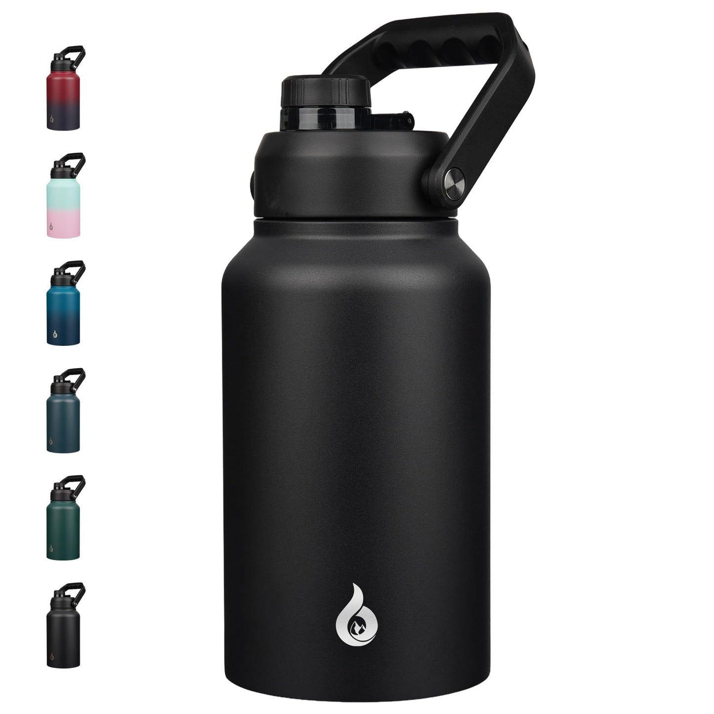 BJPKPK 87oz Insulated Water Bottle, Dishwasher Safe 2/3 Gallon Water Bottle with Ergonomic Handle, BPA Free Leak Proof Water Jug, Stainless Steel Metal Water Bottle with Anti-Slip Bottom, Black