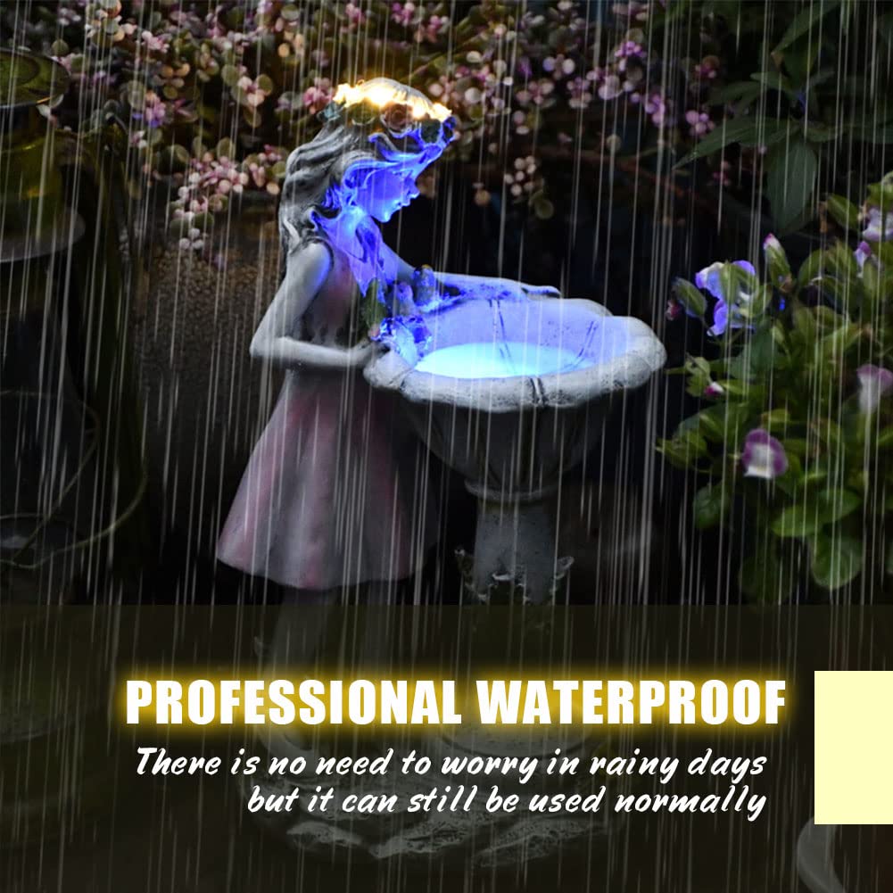 Fairy Garden Statue Outdoor Decoration, Waterproof Resin Solar Light Garden Angel Statue, Garden Art Sculpture Decoration for Patio Lawn Porch