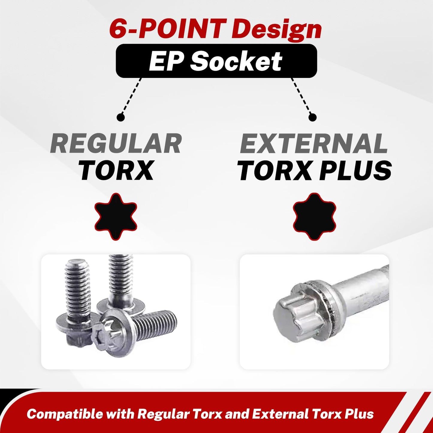 BILITOOLS External Torx Plus Socket Set, 6 Point EP4-EP8, EP10-12, EP14, EP16, EP18, EP20, EP22, EP24, EP26, EP28, EP30, EP32 with 1/2'' 3/8'' 1/4'' Dr, 19PCS External Star Socket for Cars