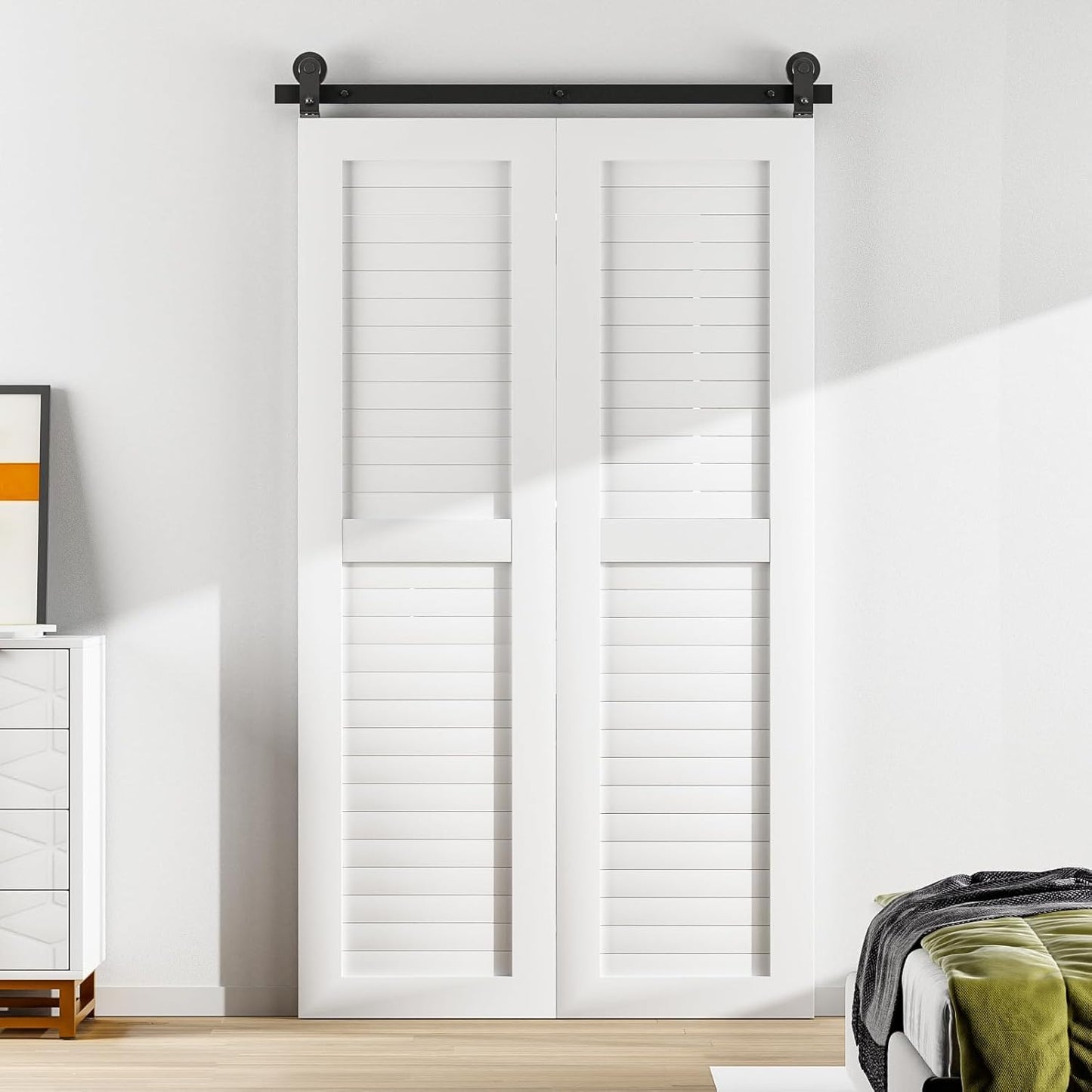 BONIKLUBA 36" Bi-Folding Sliding Barn Door Hardware Track Kit,Smoothly&Quietly,Top Mounted Black Roller,Easy Install,Door Not Included [ Fit Double 16" Bifold Doors]