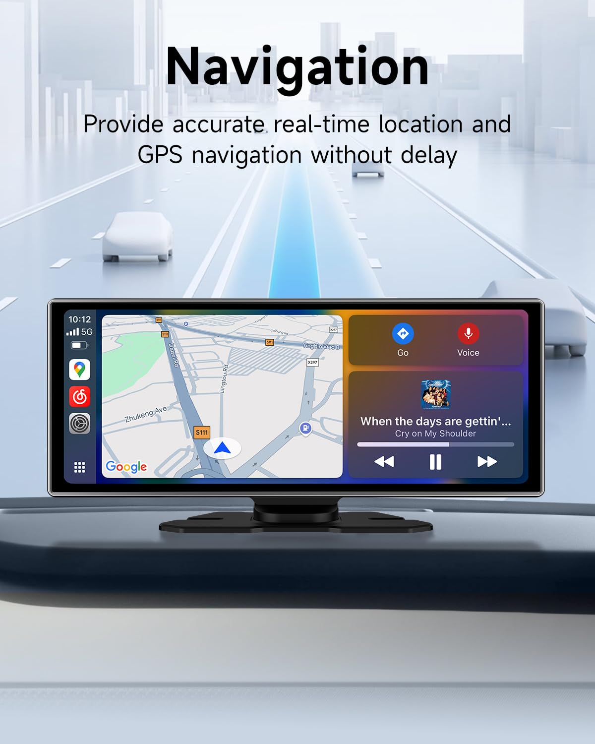 11.26'' Wireless Portable Car Play Screen for A-pple CarPlay & Android Auto, Backup Camera, Mirror Link, Bluetooth, Voice Control, GPS Navigation, FM