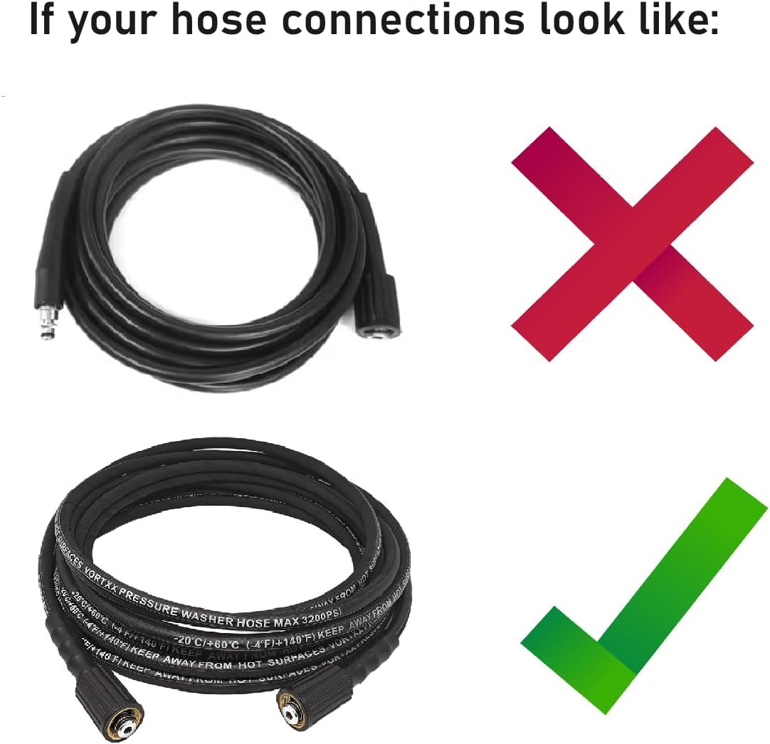 Vortxx Heavy Duty 1/4" x 25FT Pressure Washer Extension Hose for Sun Joe SPX Series, SPX-25HD, M22-15mm, 3200 PSI Steel Wire Braided & Synthetic Rubber Jacket, Kink Resistant