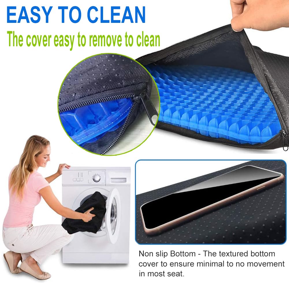 Gel Seat Cushion for Long Sitting Pressure Relief (Super Large & Thick) - Non-Slip Gel Chair Cushion for Back,Sciatica,Tailbone Pain Relief - Seat Cushion for Office Desk Chair,Car Seat,Wheelchair
