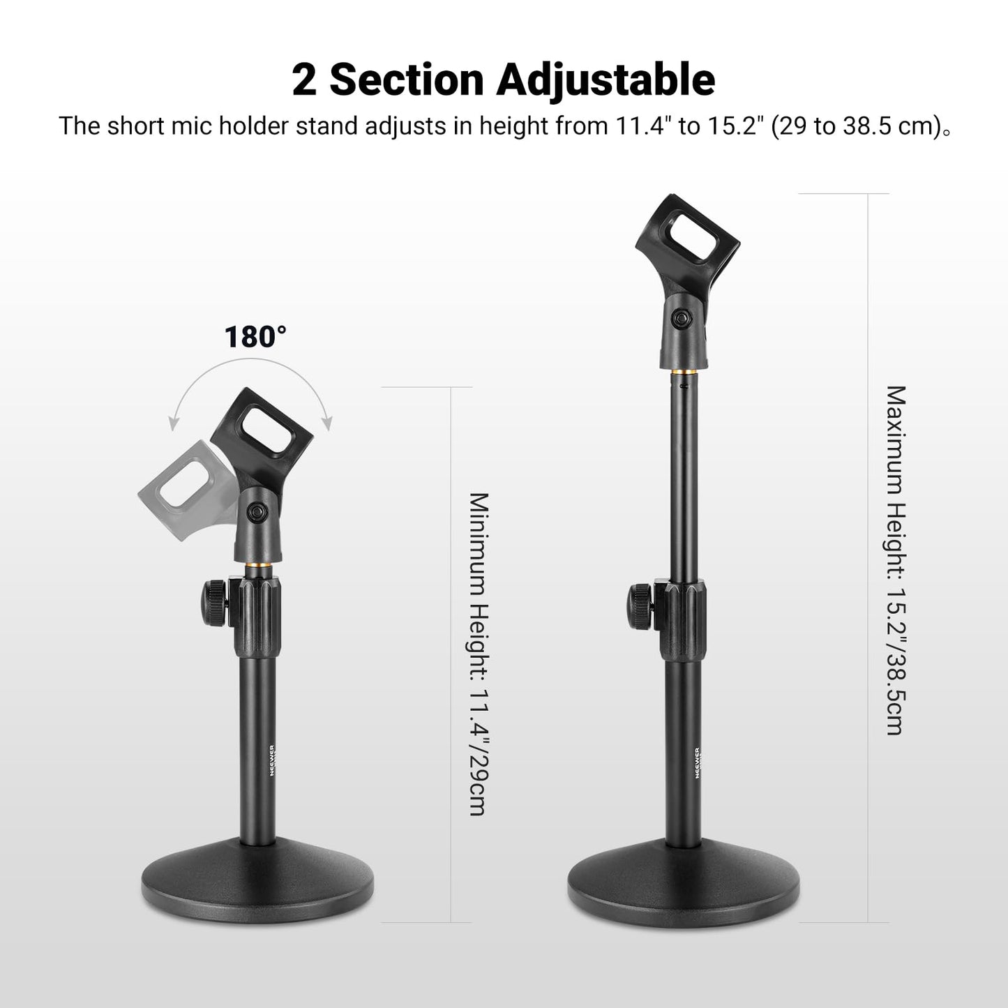 NEEWER Desk Microphone Stand, Adjustable Table Top Mic Holder Mount with Clip and 3/8" to 5/8" Adapter Compatible with Blue Yeti Snowball HyperX QuadCast SoloCast Shure, Max Load 3.3 lbs, MS015