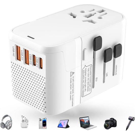 220V to 110V Converter Voltage Converter US to Europe Voltage Converter for Hair Dryer with 2 USB A and 2 USB C, European Travel Adapter Power Converter Adapter Combo from US to Italy UK AUS