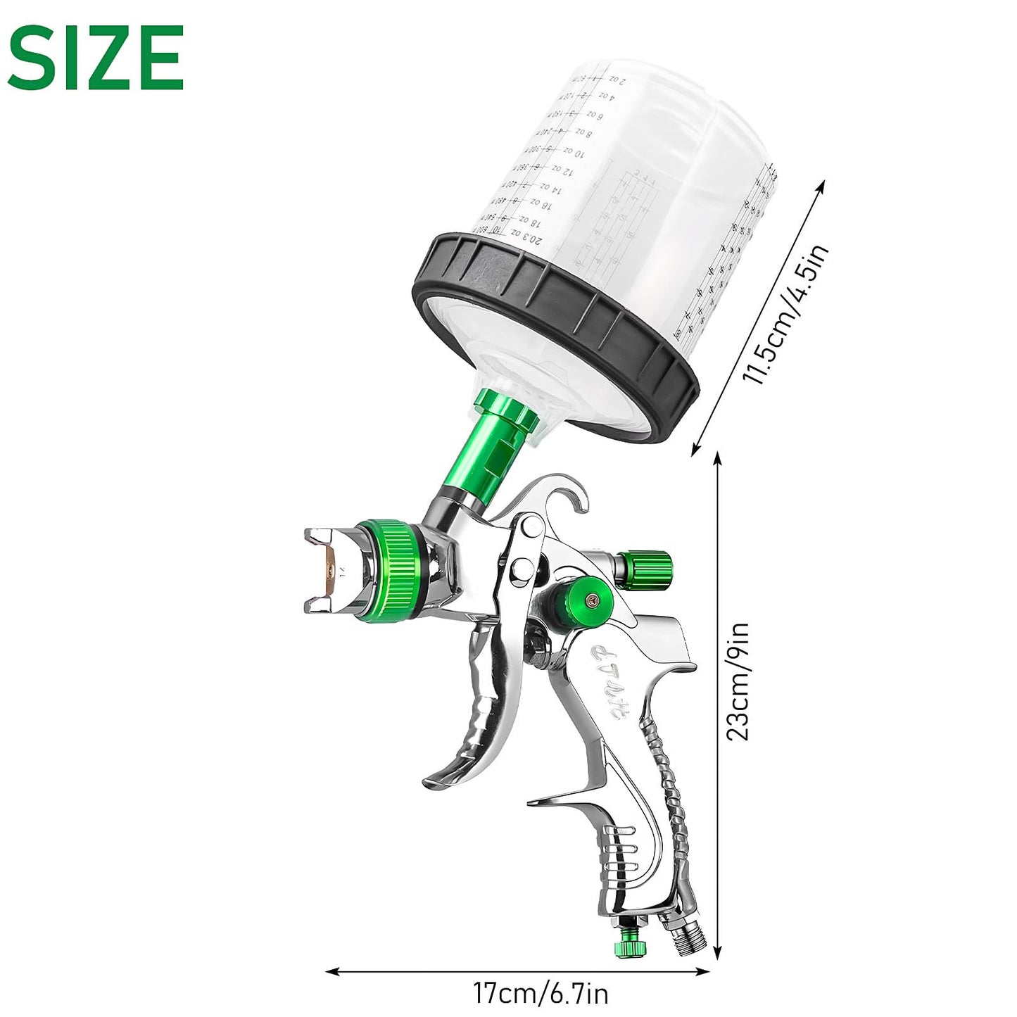 HVLP Spray Gun Kit, Gun Kit with 10pcs 600cc Mixing Cups 1.4/1.7/2mm Nozzles, and Tools, Professional HVLP Sprayer for Automotive, Home and Furniture Coating - Green