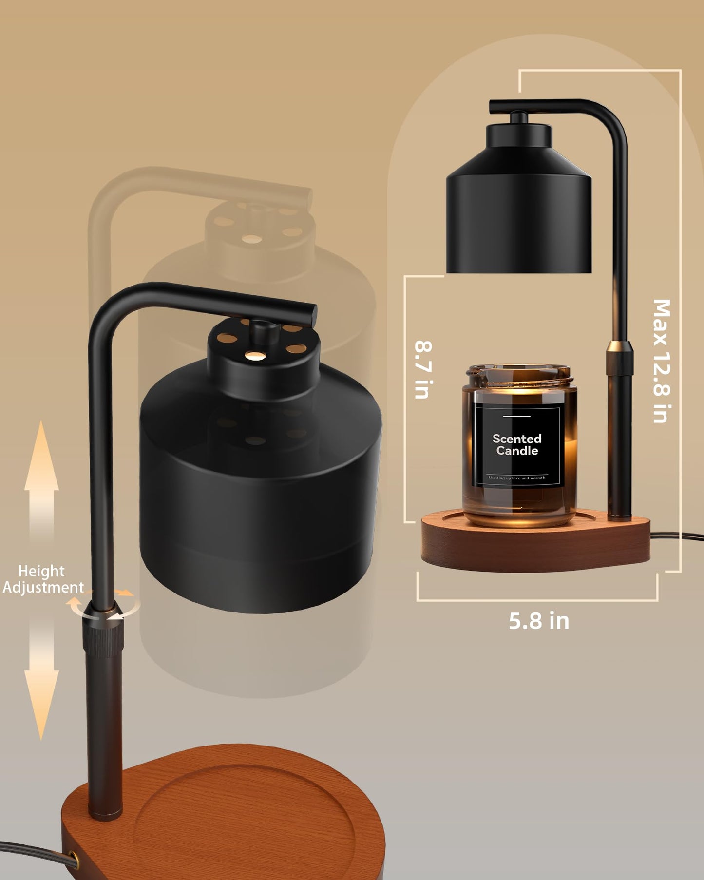 Candle Warmer Lamp with Timer & Dimmer Compatible with Yankee Candles, Adjustable Height Candle Warmer for Jar Candles, Wax Melt Lamp for Home Decor & Gifts,Candle Light Warmer with 2 Bulbs,Black