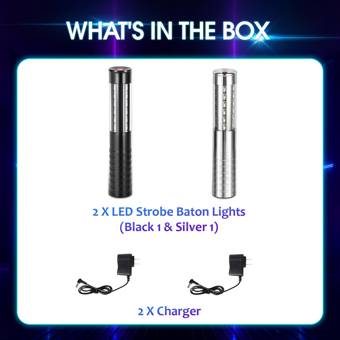 ZSSXOLED 2 PCS LED Strobe Baton Light Rechargeable LED Bottle Service Light Reusable Handheld Champagne Bottle LED Light for Party Nightclub Bar Concert Event Festival Outdoor Activity (Silver&Black)