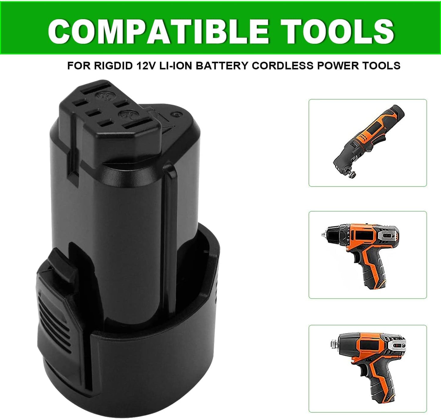 Hanaix 12V 3.0Ah Li-ion Replacement Battery for Ridgid R82007 R82009 R82048 R82049 AC82008 AC82049 130188001 130219001 130446011 for Ridgid 12v Battery