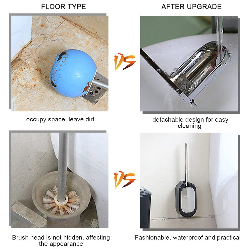 Stainless Luxury Toilet Brush Toilet Brush Set Compact Wall-Mounted Toilet Brush Holder with Stainless Steel Handle for Bathroom Storage and Organization(Silver)