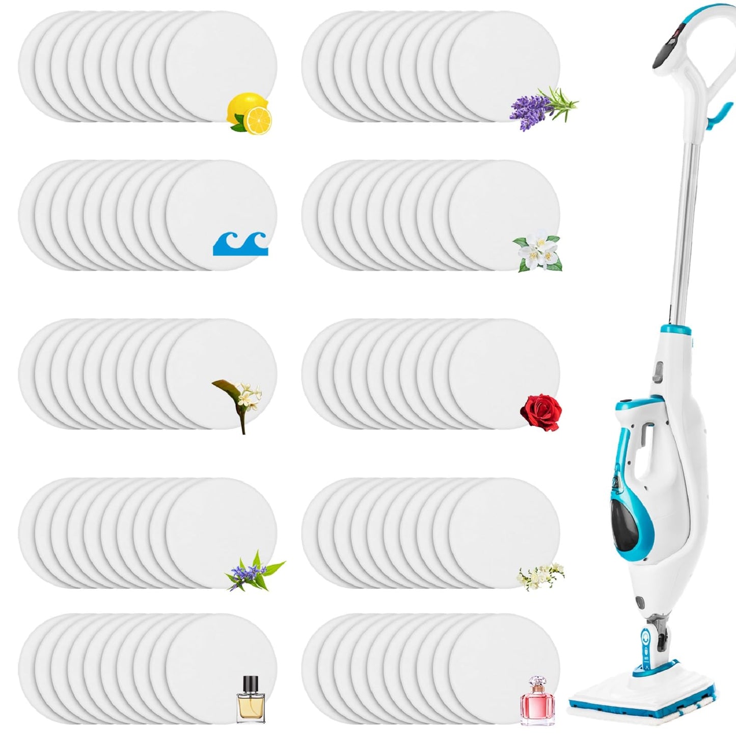 Sadnyy 100 Pieces Replacement Steam Mop Scent Discs Fragrance Scented Pads 10 Different Fragrance Discs Compatible with Bissell Powerfresh and Symphony Series Fits Model 1940,1806 and 1132