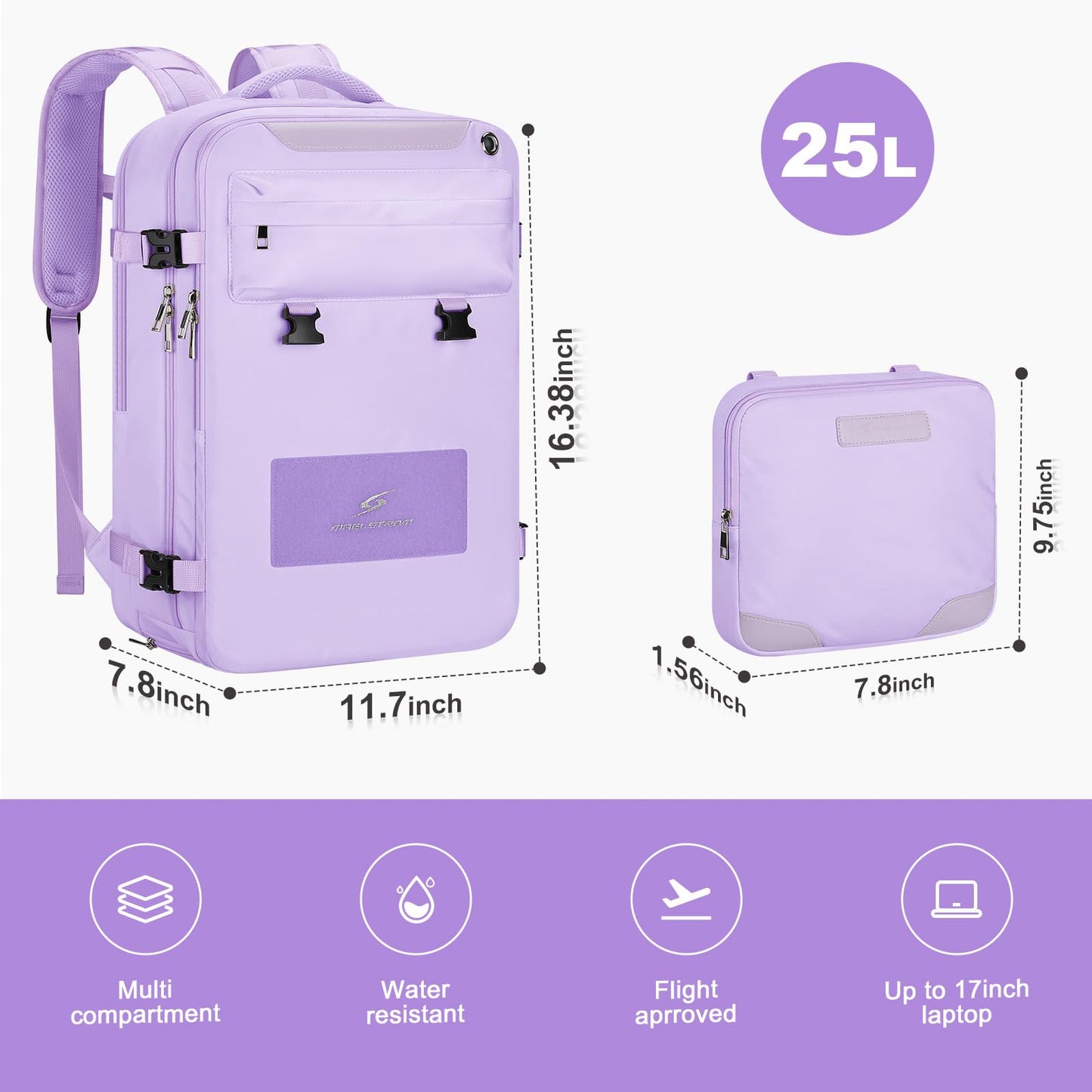 Maelstrom Travel Backpack for Women Men, 25/35L Laptop, Carry On Backpack with Crossbody, Shoe & Toiletry Bag (Purple, 17.3inch)