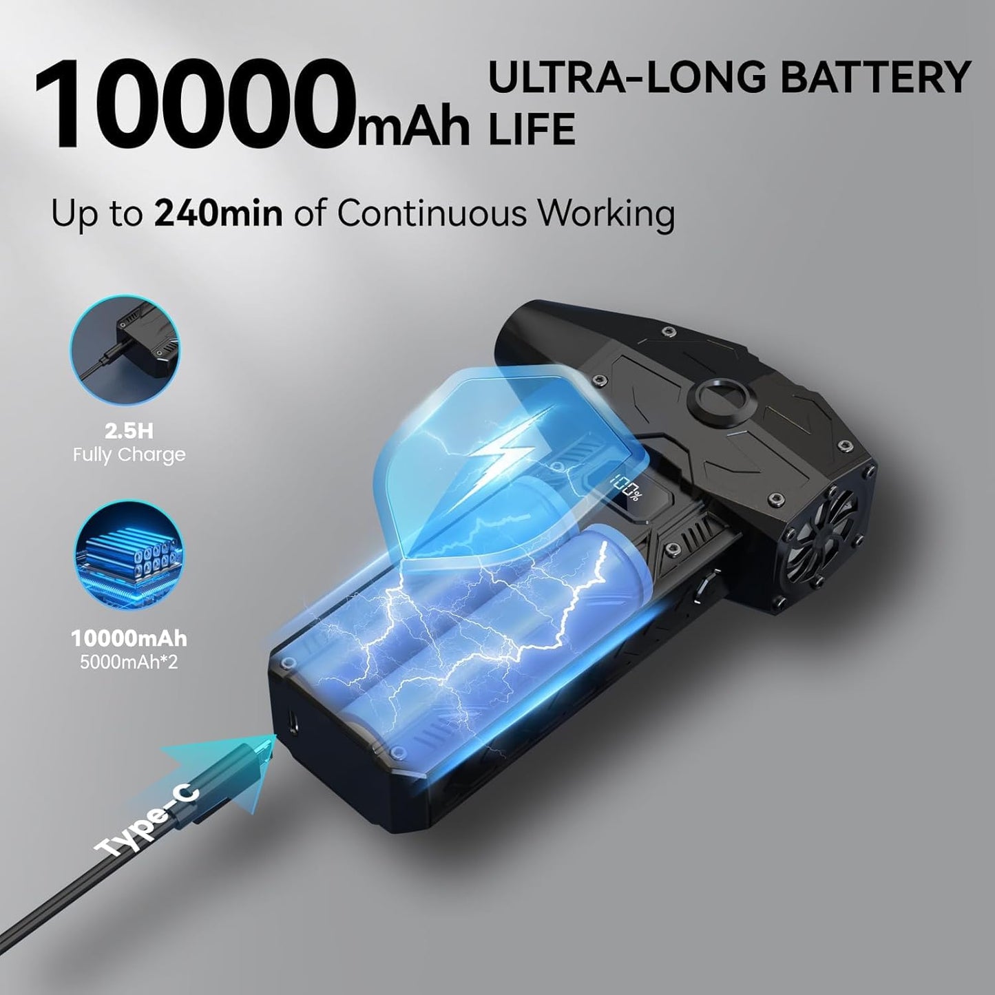 Compressed Air Duster, 4-Gear Adjustable 350000RPM Electric Air Duster,Jet Dry Blower Replace Air Can - No Canned Air Duster，10000mAh Rechargeable Air Blower for Deep Computer Clean (Black-2)