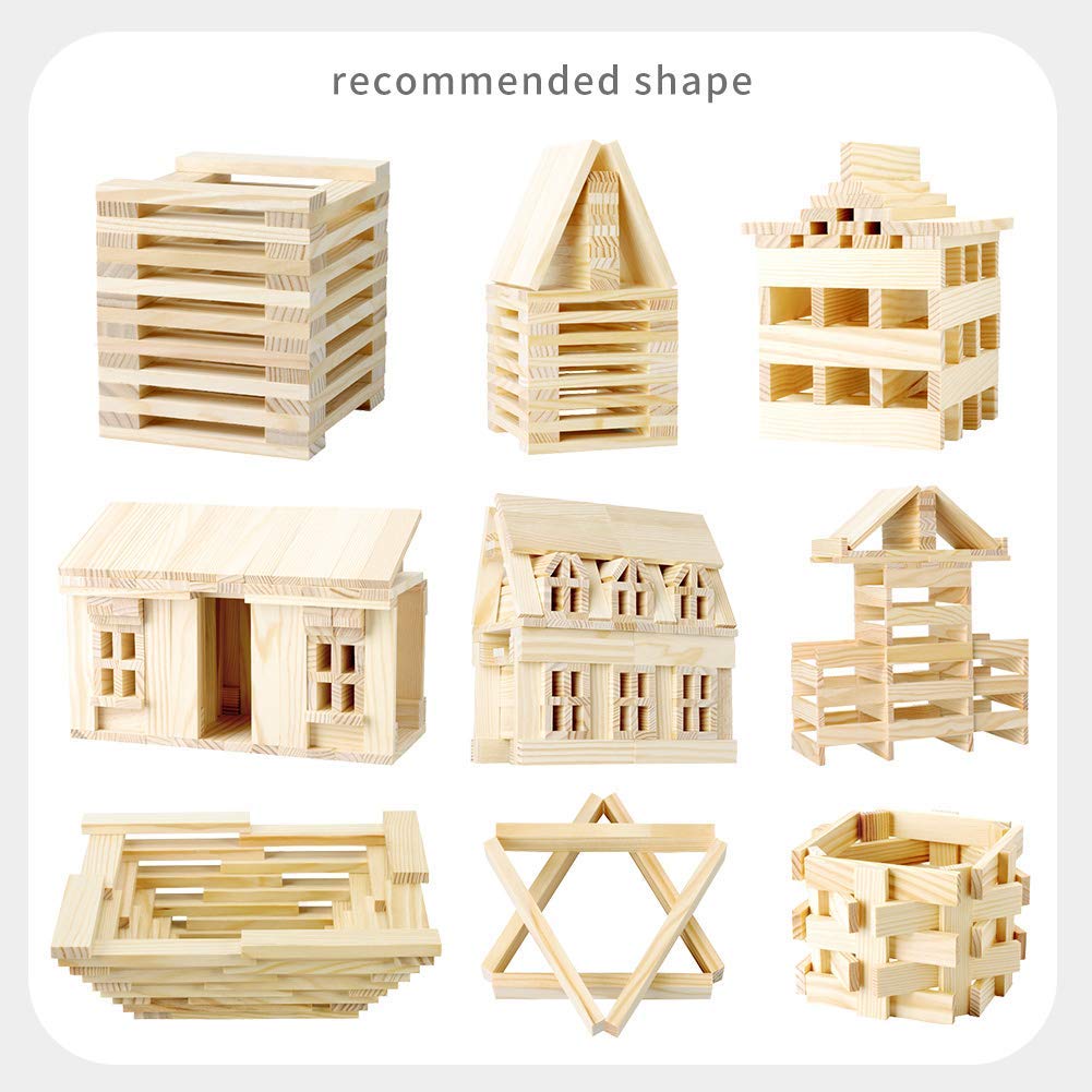 200 Pieces Wooden Construction Building Blocks Set for Kids-Building Planks Set for Boys and Girls
