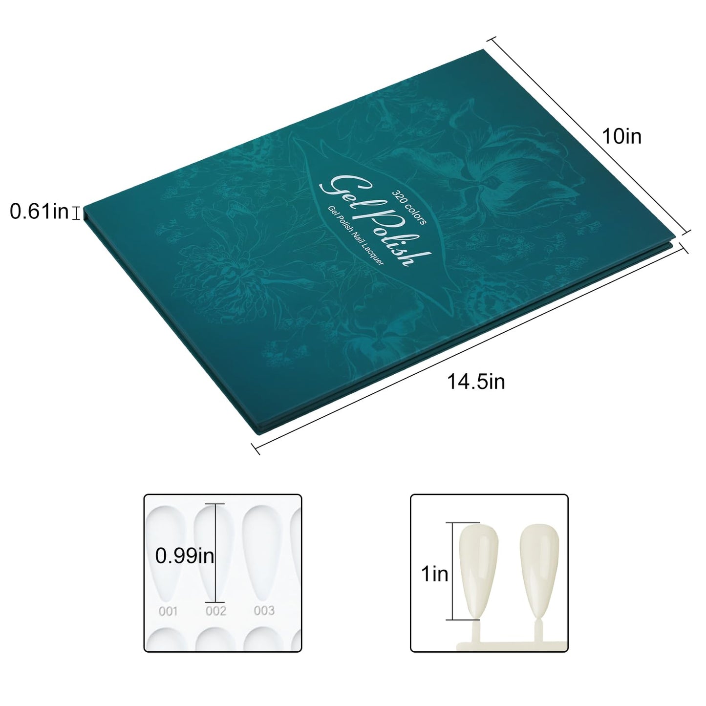 C12rtive 320 Nail Color Book,Nail Color Display Book with 480 Nail Tips & 1-400 Number Labels,Professional Nail Color Swatches Book for UV Gel Polish Nails Art Design(Green)