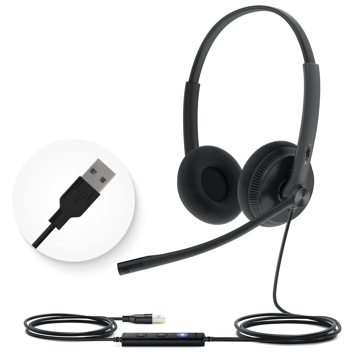 Yealink UH34 USB Headset with Noise Cancelling Microphone, Wired Headphones with Mic for PC/Computer/Laptop, Teams Certified, All Day Comfort, Easy Control for Home Office Online Class