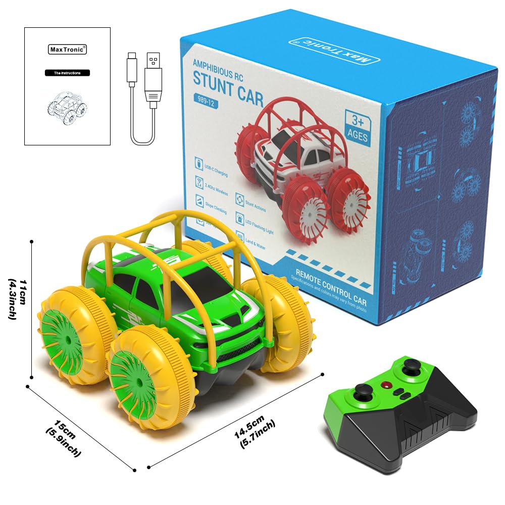 Fast Direct Charging Remote Control Cars for Kids, Amphibious Rc Cars with LED Lights 360° Rotation Stunts Cars 2.4Ghz 15km/h 4WD All Terrain RC Trucks for Boys Girls Aged 3+