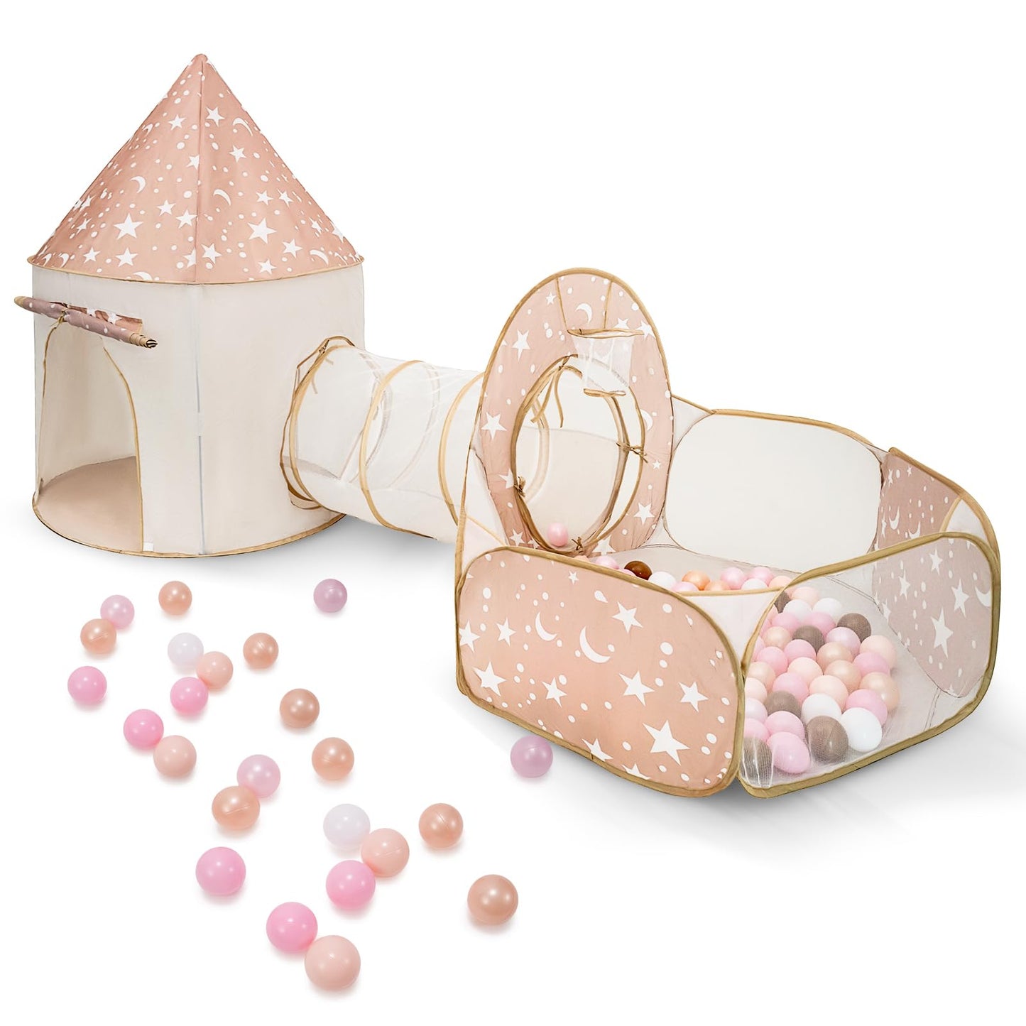 3 in 1 Kids Play Tent with Tunnel, Pop Up Play Tent with Ball Pits for Toddlers and Playhouse Kids Indoor & Outdoor, Perfect Kid’s Gifts