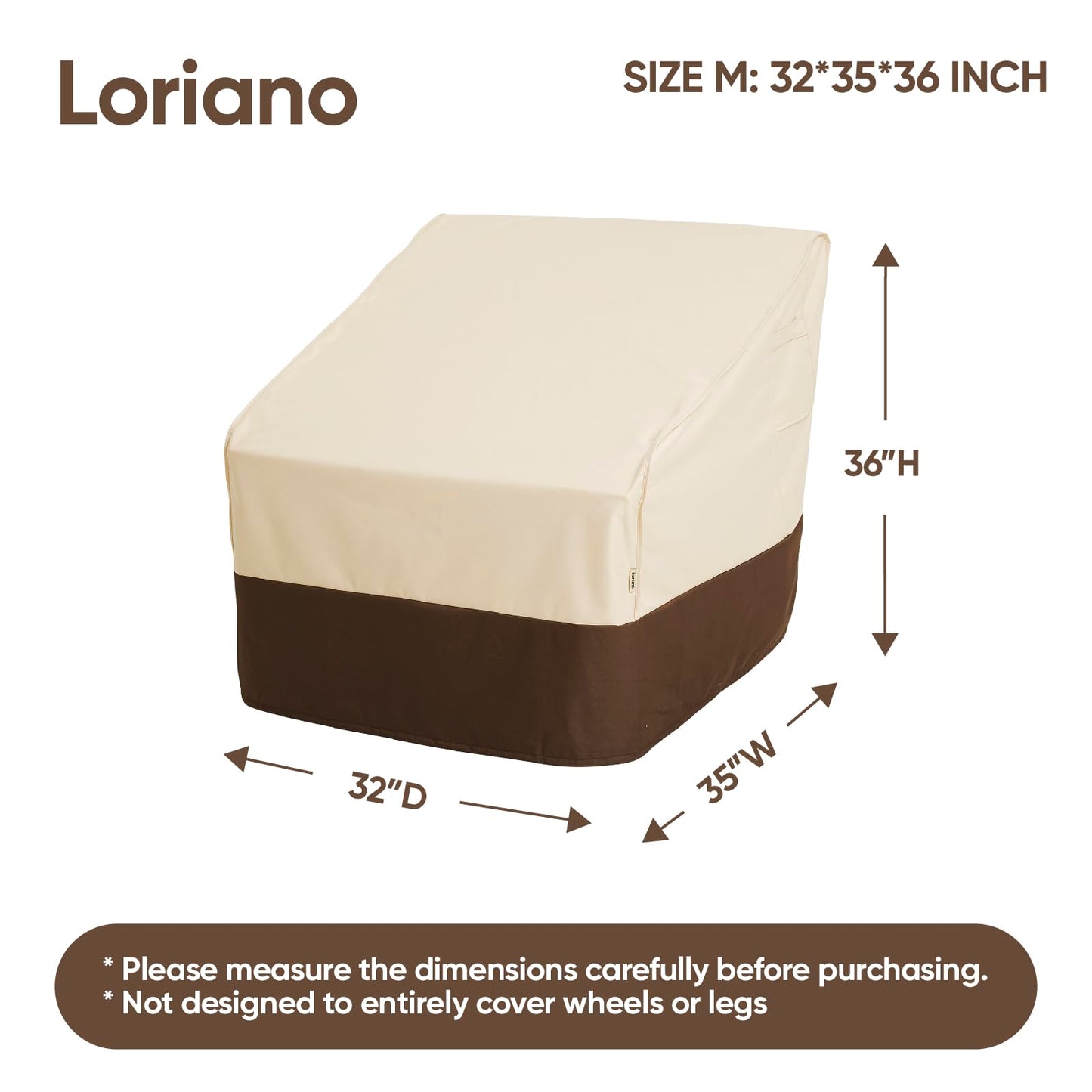 Loriano Patio Chair Covers Waterproof Outdoor Furniture Chair Covers 600D Heavy Duty Fit as Lawn Lounge Deep Seat(2 Pack,Median)
