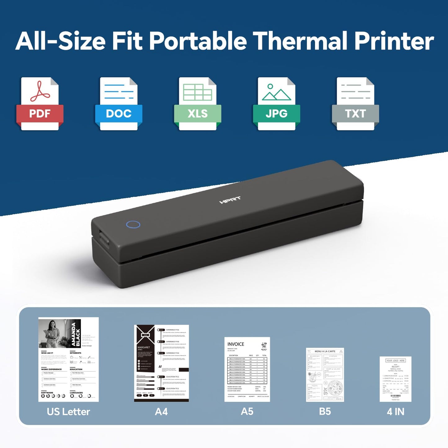 HPRT Portable Thermal Printer - Inkless Printer, Supports Thermal Paper & Labels, Multi-User Bluetooth & Auto Paper Feed, Compatible with iOS/Android/Laptop for Home/School/Travel (MT620 Black)