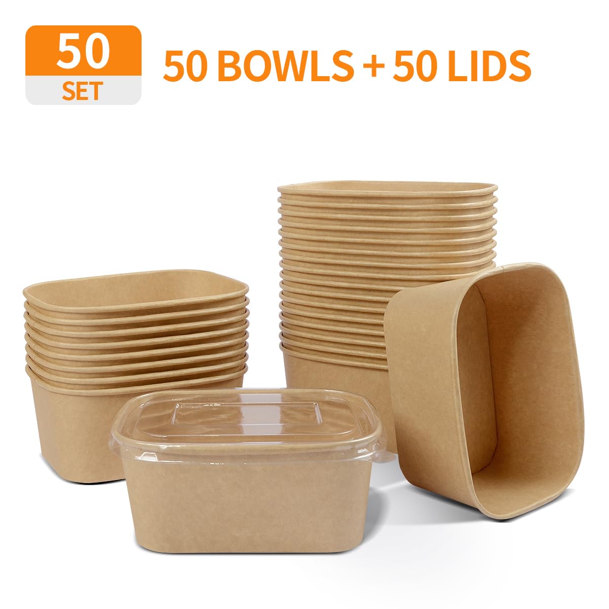 Celel 50 Pack 35 oz Paper Food Containers with Lids, Microwavable and Freezer Use, 50 Bowls 50 Lids