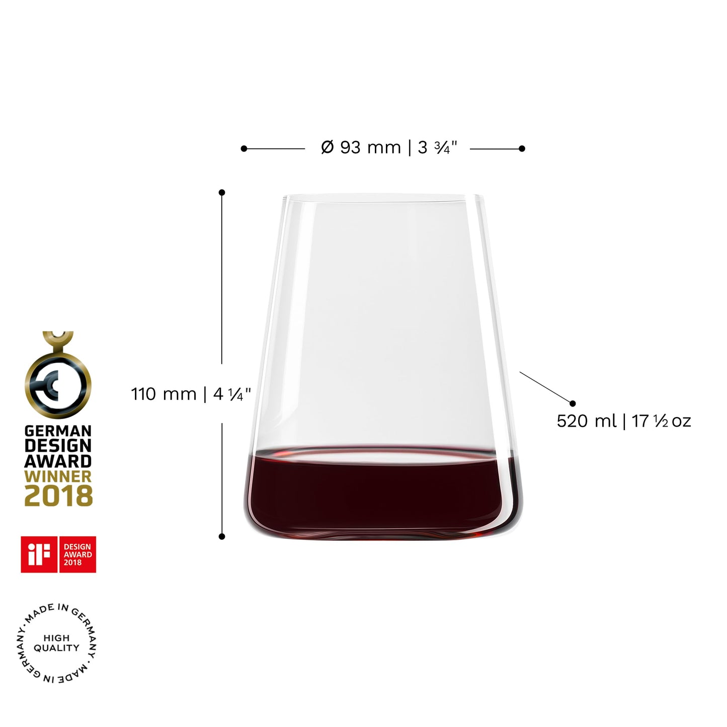 Stolzle Lausitz Power German Made Crystal Stemless Red Wine Glass, Set of 4