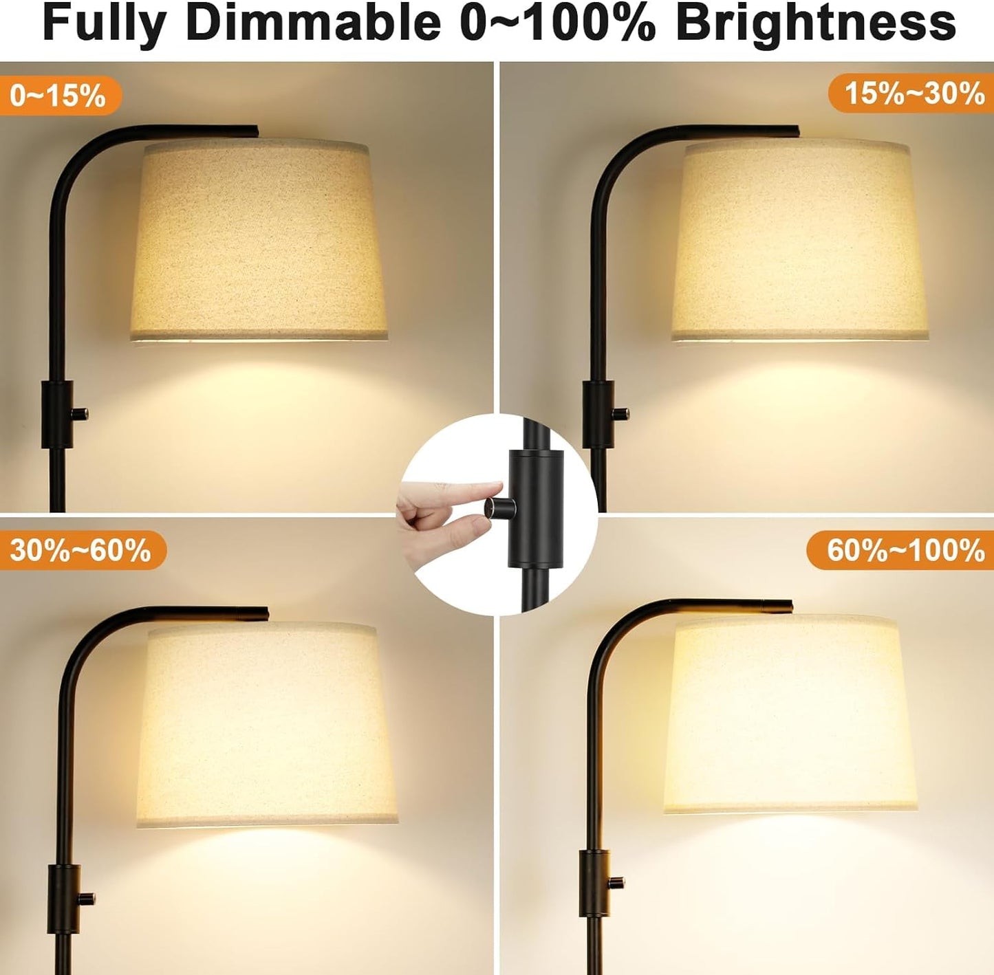 Ambimall 𝐅𝐮𝐥𝐥𝐲 𝐃𝐢𝐦𝐦𝐚𝐛𝐥𝐞 Floor Lamp - Floor Lamps 9W 𝐋𝐄𝐃 Light Bulb Included, Standing Lamps for Living Room with Adjust Head, Modern Standing Tall Light Rotary Switch for Office