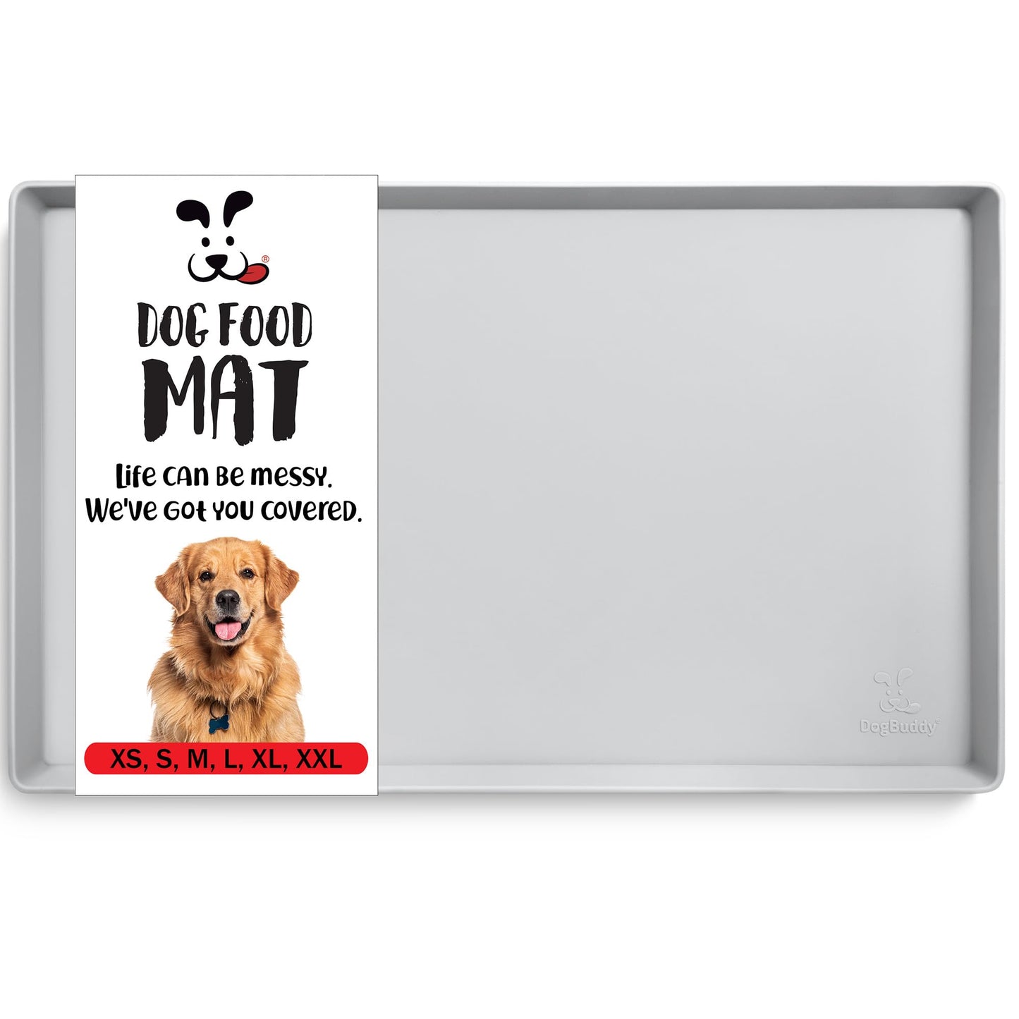 DogBuddy Dog Food Mat - Waterproof Silicone Mat for Dog Bowls, XL: 28" x 18", Mist