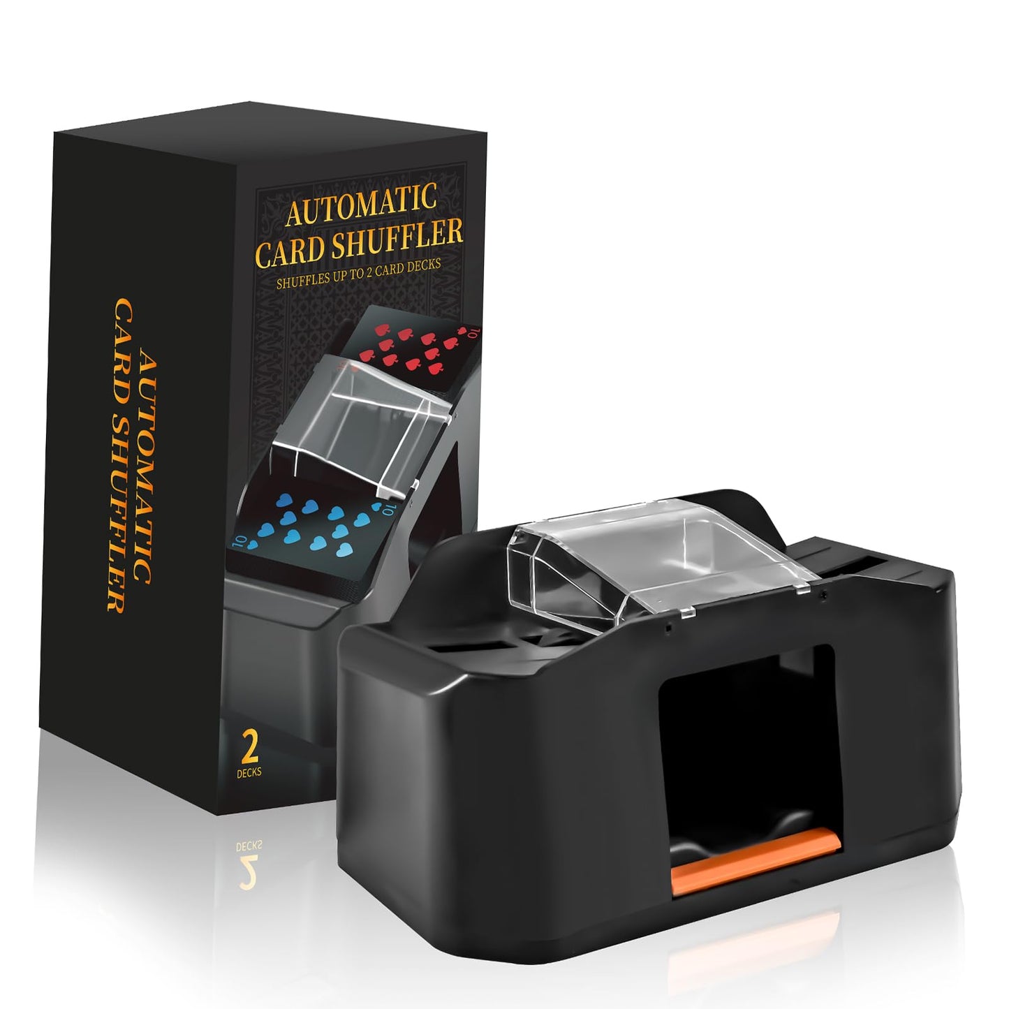 CARDSPIN Rechargeable Card Shuffler Buit-in 2000mAh, Low Noise UNO Automatic Card Shuffler 1-2 Deck, for Poker, Phase 10, Skip Bo Card Game, Texas Hold'em, Blackjack (RI)