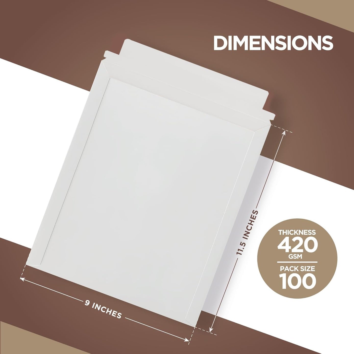 100 Pack 9.x11.5 Inches Rigid Mailers – Self Adhesive White Cardboard Envelopes – Used as Mailing Supplies for Documents, Photos, CDs, Magazines, and Literature
