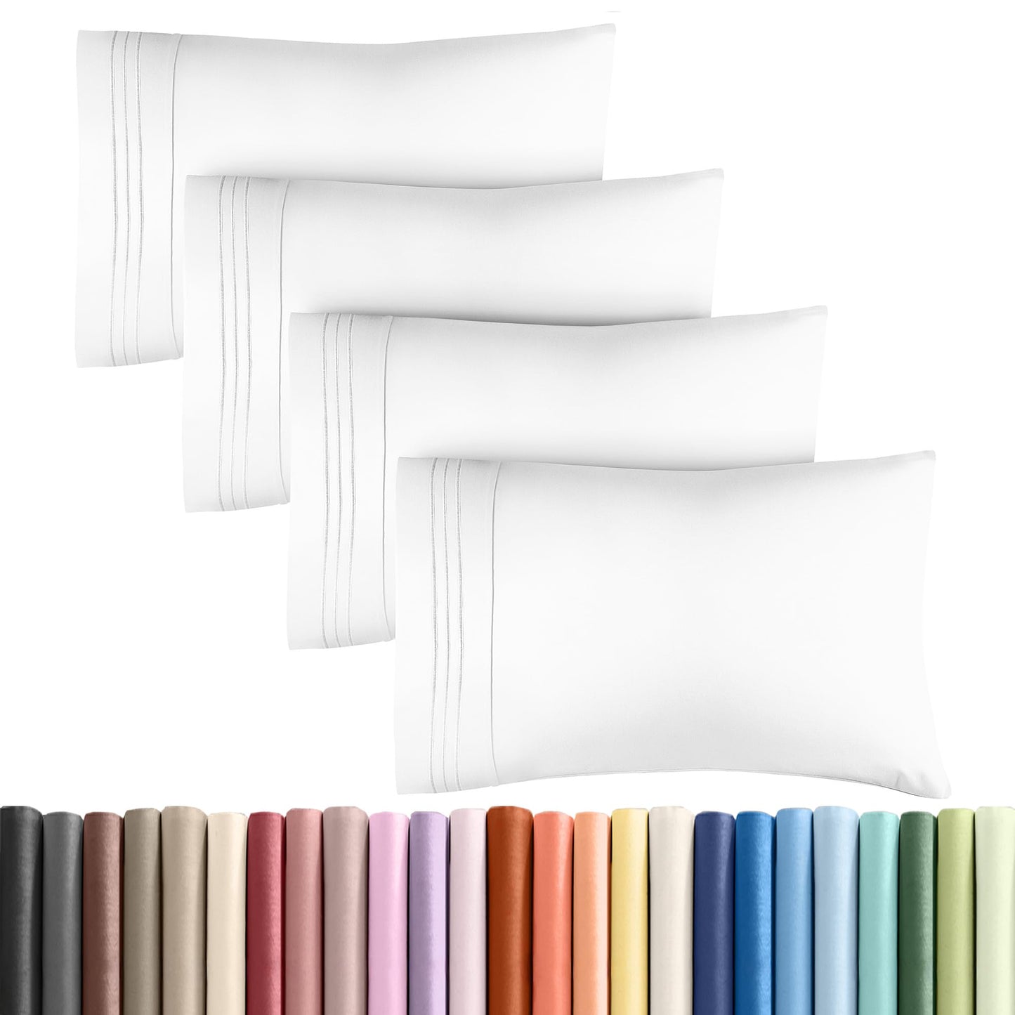 Queen Pillow Cases Set of 4 - Ultra Soft Hotel Quality Pillowcase Covers - Comfortable Cozy Bedding for Women, Men, Kids & Teens - Machine Washable Pillow Protectors - 4 Pieces Set - Queen Size White