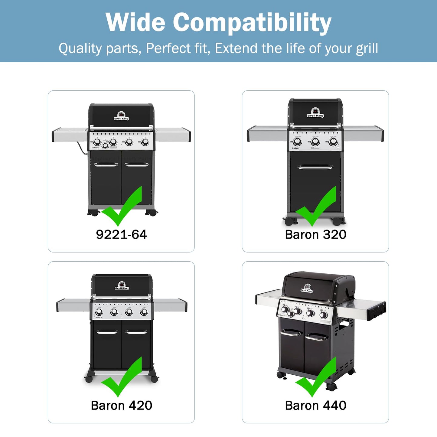 Criditpid BBQ Grill Grate for Broil King Baron 440 320 340 420 S420 S320 Grill Models. 17-3/8" Heavy Duty Matte Cast Iron Cooking Grates for Broil-Mate, Huntington Grill. (4 Pack)