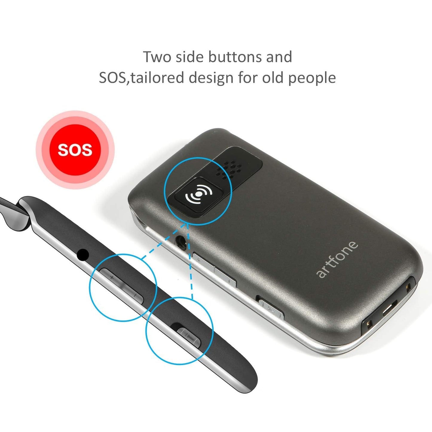 artfone 4G Volte Unlocked Flip Cell Phones Canada Mobile Phone for Seniors with SOS Button 2.4" Display Loud Volume USB-C &Dock Charging Talking Numbers 1200mah Battery FM Radio Torch Grey