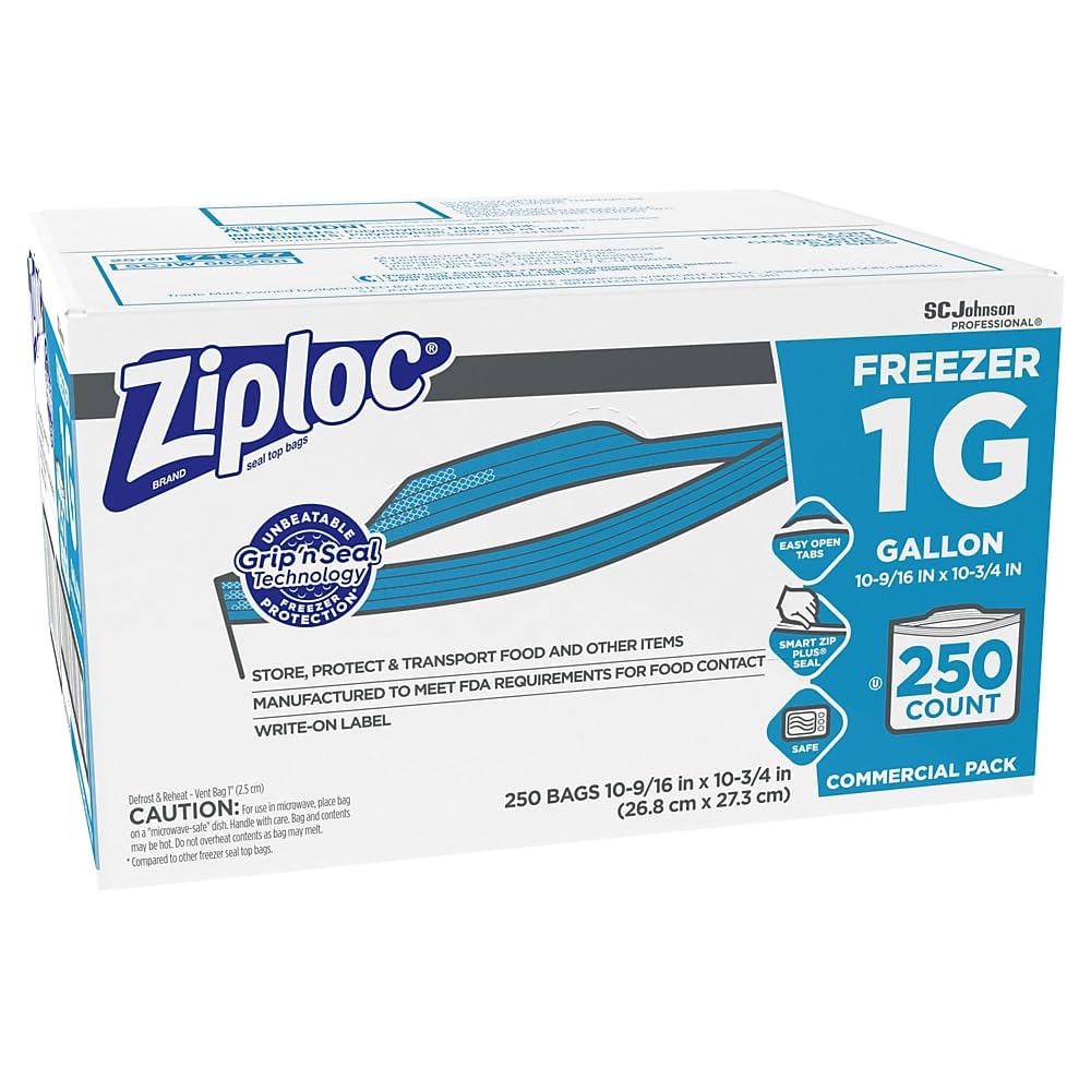 Ziploc DVO94604 1 Gallon Freezer Bags Dispenser, 1 gal, 10.8", 273.1 mm Width x 10.6", 268.3 mm Length x 2.70 mil, 69 Micron Thickness, Clear, Food