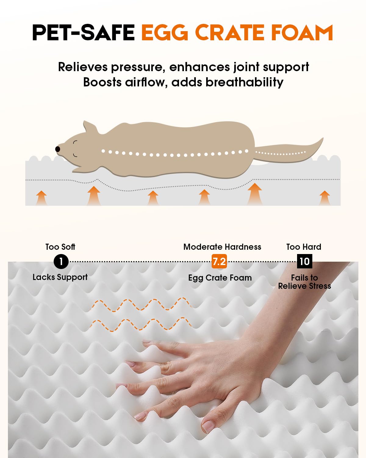 Cat Beds for Indoor Cats, Egg Foam Orthopedic Dog Bed with Removable Washable Cover, Waterproof Cat Couch Bed with Non-Slip Bottom and Four-Sided Bolster Cushion, Gray Dog Beds for Small Dogs