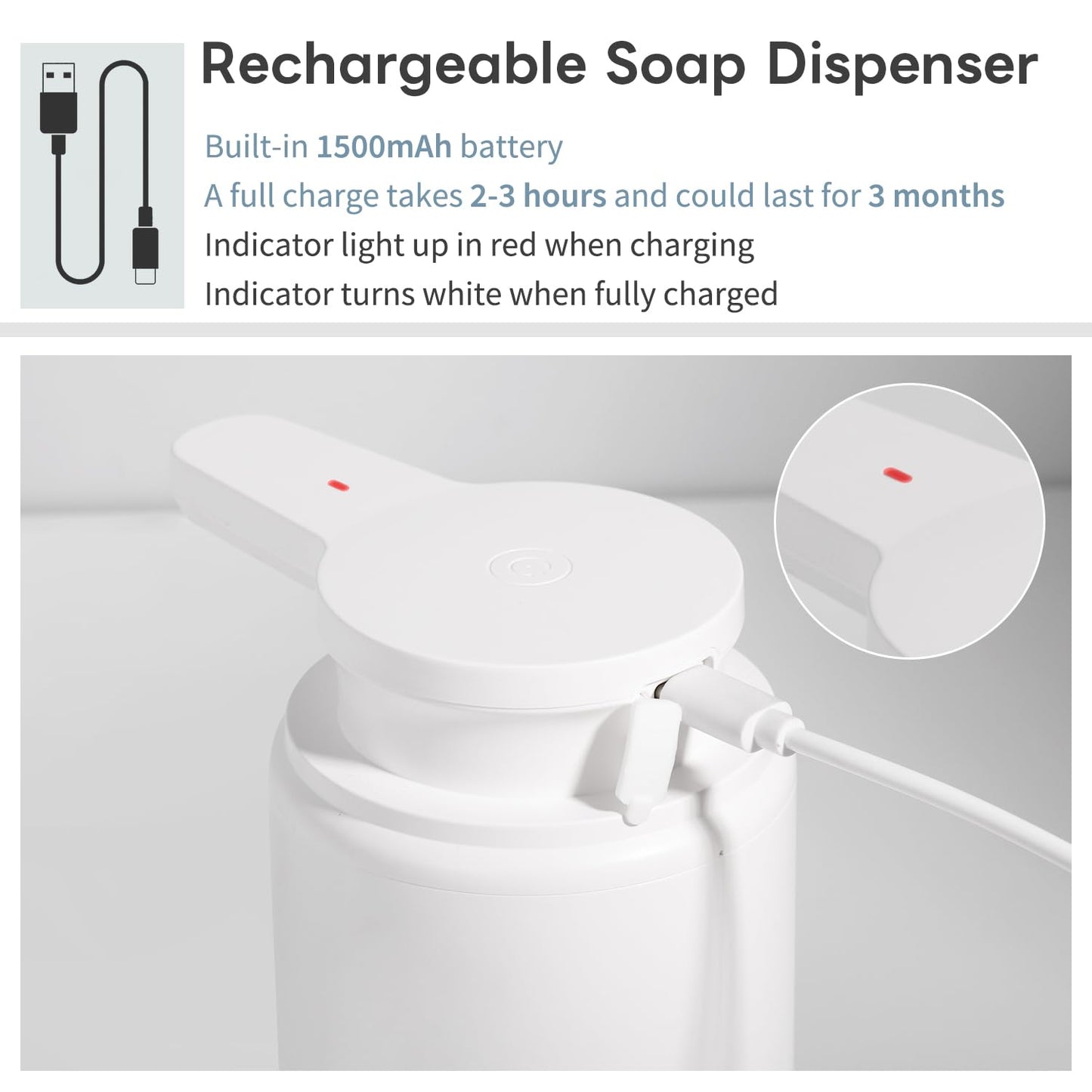 Automatic Foaming Soap Dispenser, Rechargeable Touchless Foam Hand Soap Dispenser for Bathroom, Soap Pump for Kitchen, Water-Resistant, Xmas Gift 10oz