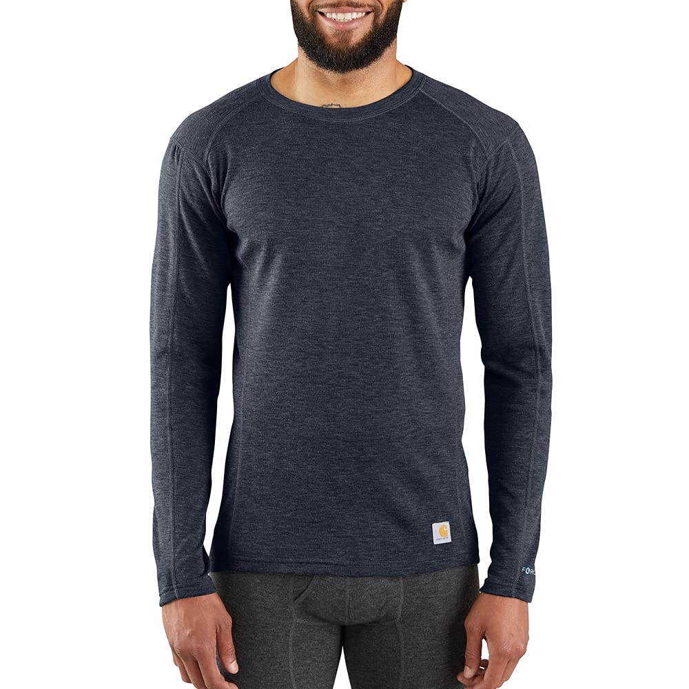Carhartt Men's MBL131 Base Force® Midweight Base Layer Poly-Wool Crew, Navy Heather, Large