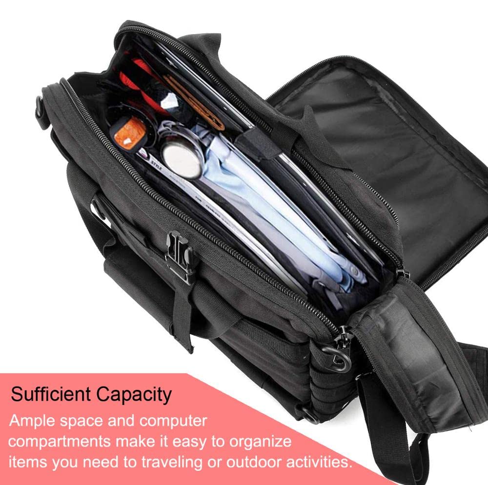 xjmbyoo Tactical Briefcase, tactical computer bag 14.1"" 15.6 In Men's Military Laptop Messenger Multifunction Briefcase for Men, Black-15.6 Inch