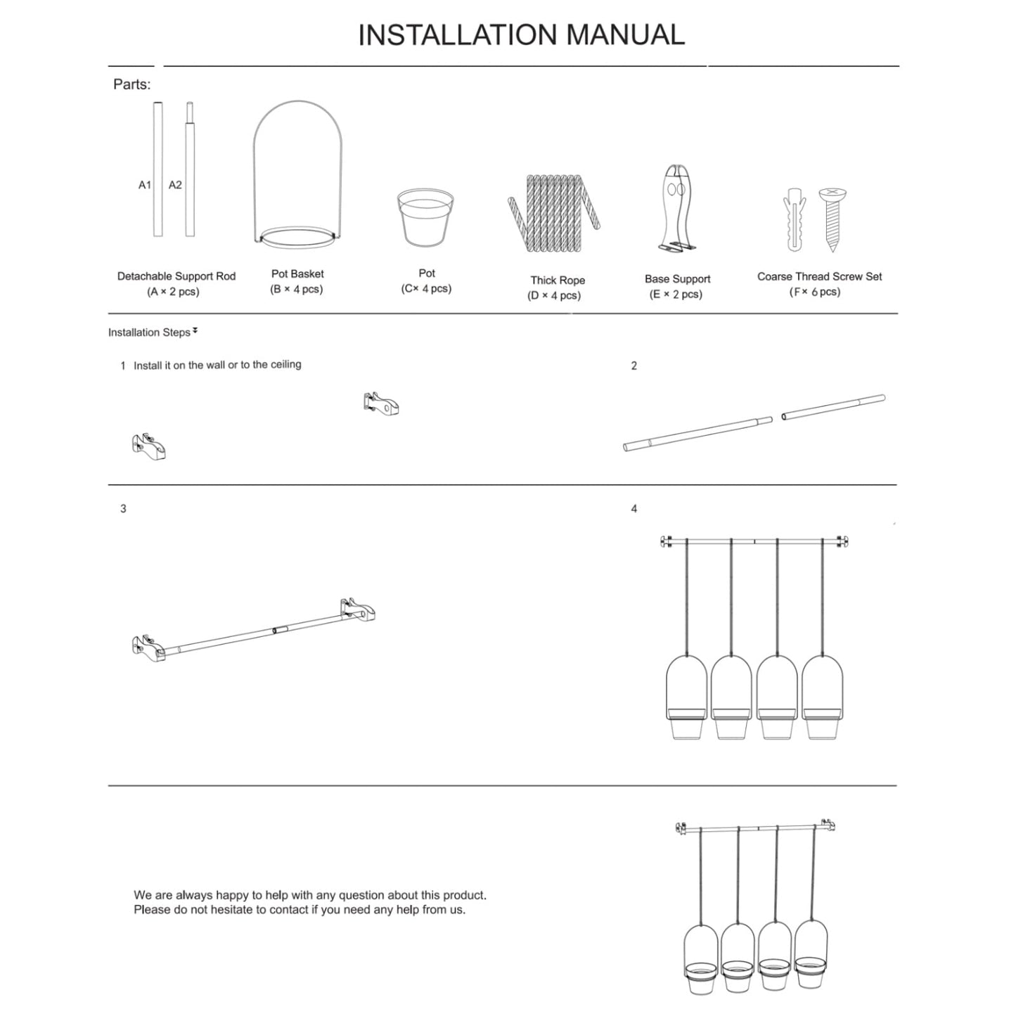 Hanging Planter Hanging Plant Holder, 6 Inch 4 Indoor Plant Pots, Wall/Window Plant Hanger Indoor Herb Garden
