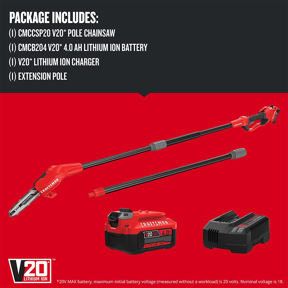CRAFTSMAN® V20* 8 in. Cordless Pole Chainsaw Kit, 4.0Ah (CMCCSP20M1)
