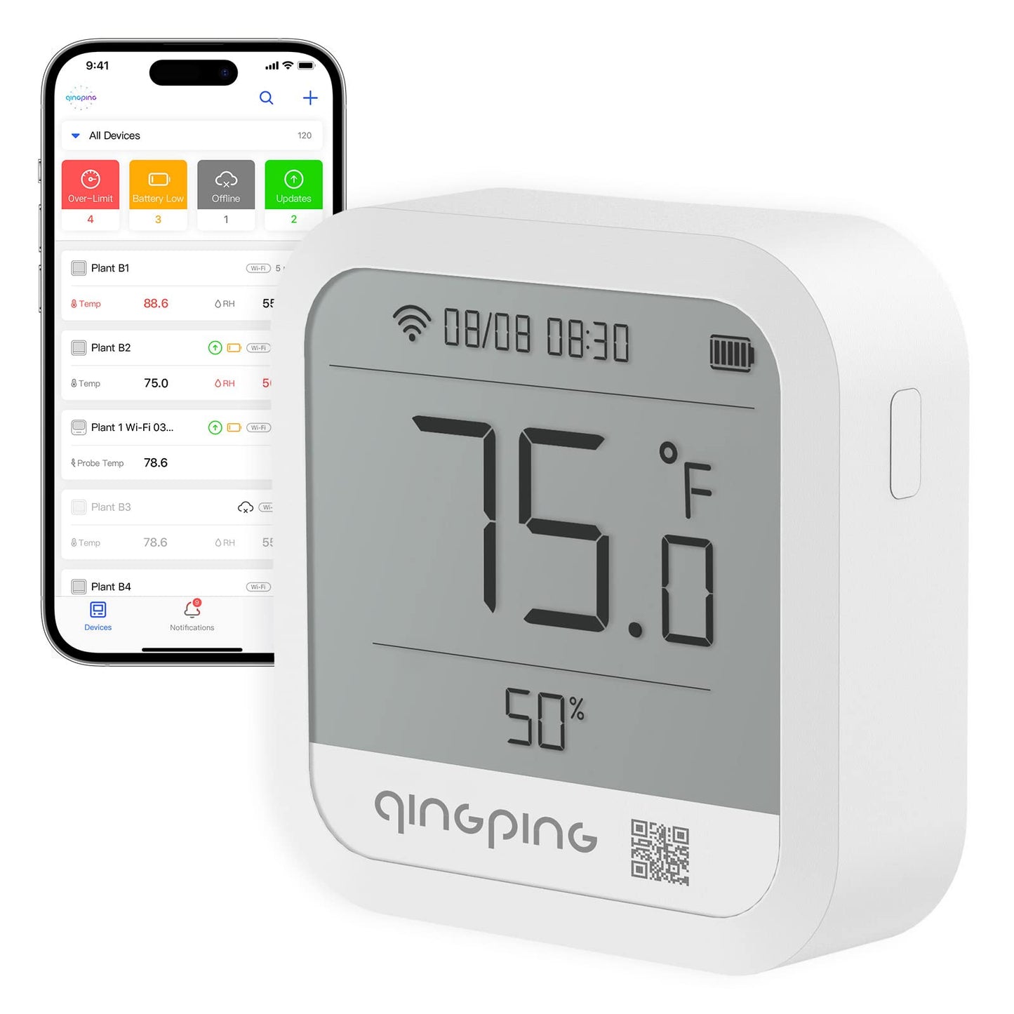 Qingping Wi-Fi Thermometer Hygrometer, Remote Monitoring via Qingping IoT, Temperature and Humidity Monitor for Different Scenarios, Fast Alert Notification, Rechargeable Battrey