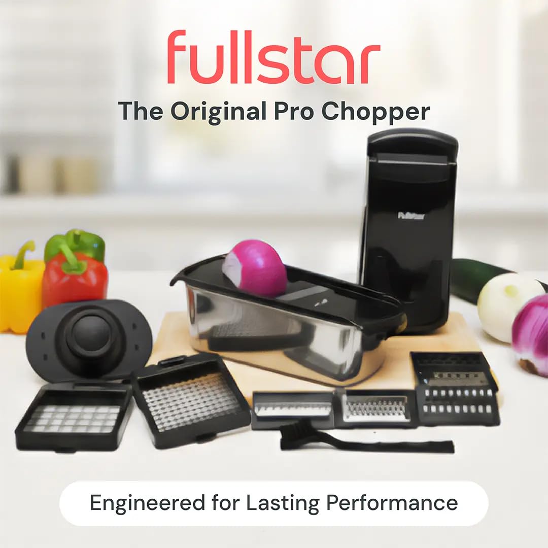 Fullstar Vegetable Chopper & Mandoline Slicer - Julienne Cutter Dicer Grater for Food Veggie Onion Cucumber Tomato Salad Potato Cheese - Kitchen Essentials & Gadgets (PRO 14-in-1, SS Black)