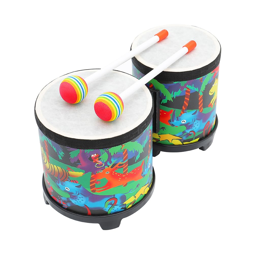 Musfunny Bongo Floor Drum Set 5"- 6" Club Gathering Rhythm Drum Percussion Musical Instruments with Colorful Mallets (5" and 6")