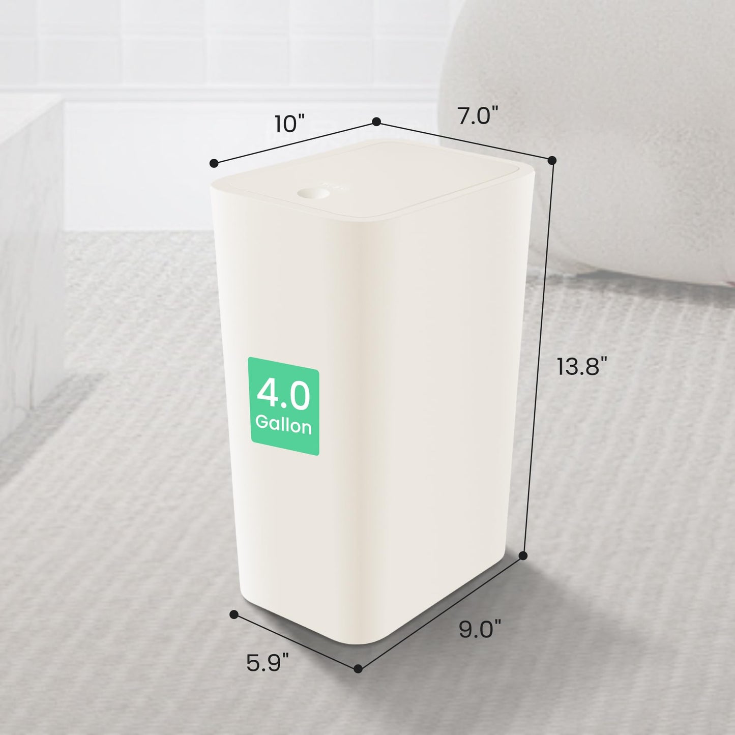 Cesun 2 Pack Bathroom Trash Can with Lid, 4.0 Gallon / 15 Liter Small Garbage Can with Press Top Lid, Plastic Wastebasket with Pop-up Lid for Toilet, Office, Bedroom, Living Room, White