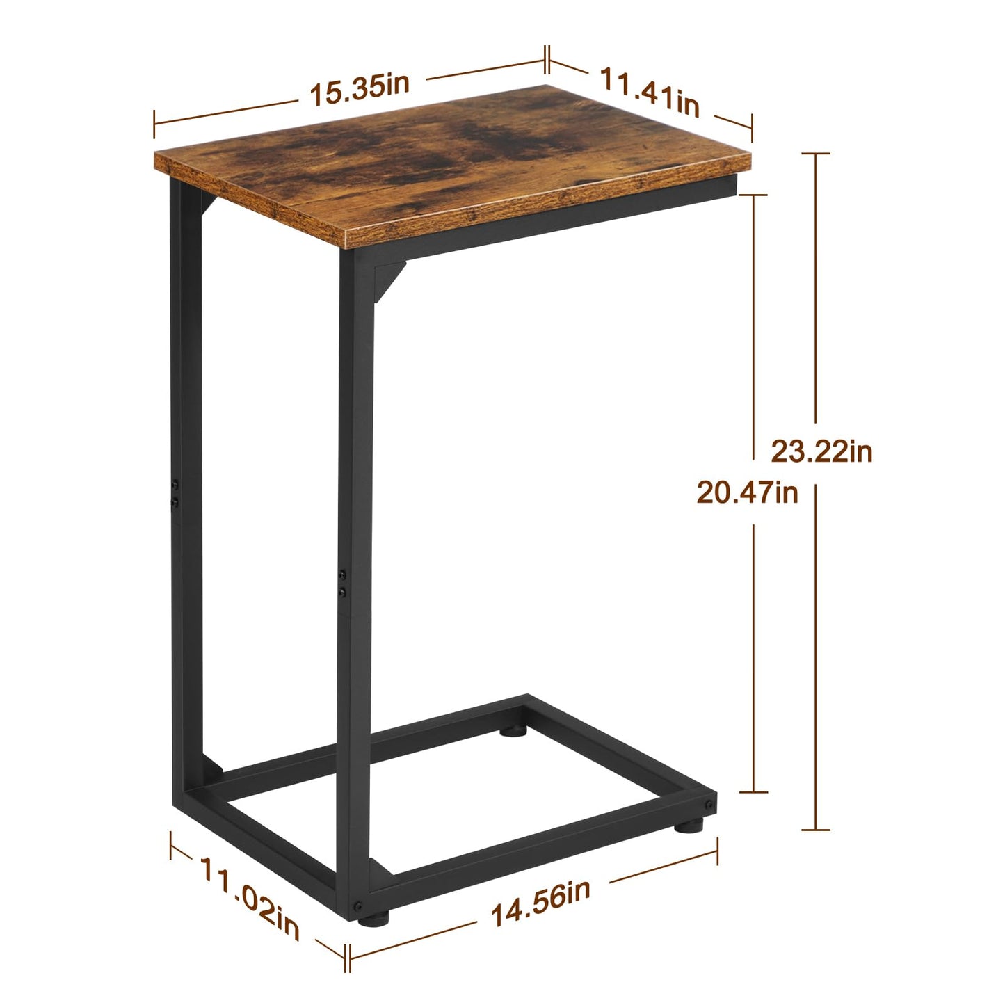 AMHANCIBLE C-Shaped End Table, Sturdy and Stable C Shaped Side Table for Couch, 23.2" High, Slide Under Couch Table for Sofa, Living Room, Bedroom, Small Space, Rustic Brown HET02CBR-1