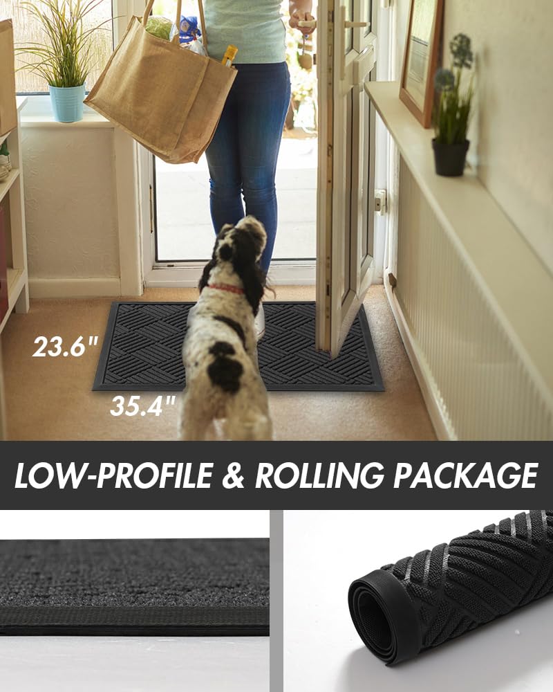 Front Door Mat Outdoor Indoor Welcome Mat Non Slip Rubber Doormat Absorbent Entryway Rug Entrance Mat Entry Rug Dirt Scraping Shoe Mat Black 60X90cm