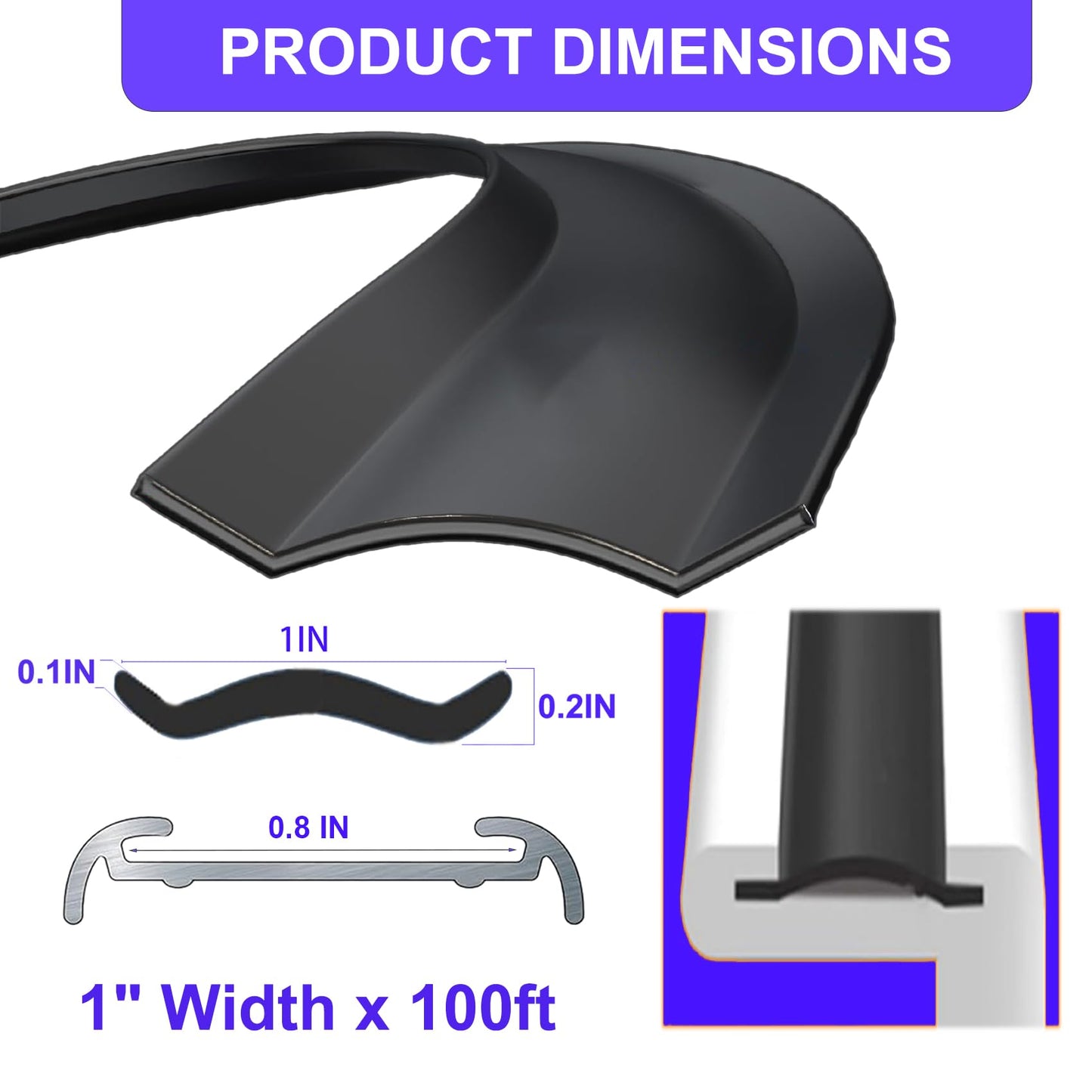 100FT RV Trim Molding Insert, Heavy Duty Durable RVs Weather Stripping Exterior, 1 Inch Black Flexible Vinyl Trim Insert for Camper & Trailer Outside Screw Cover/Corner/Channel/Siding/Roof Edge Track