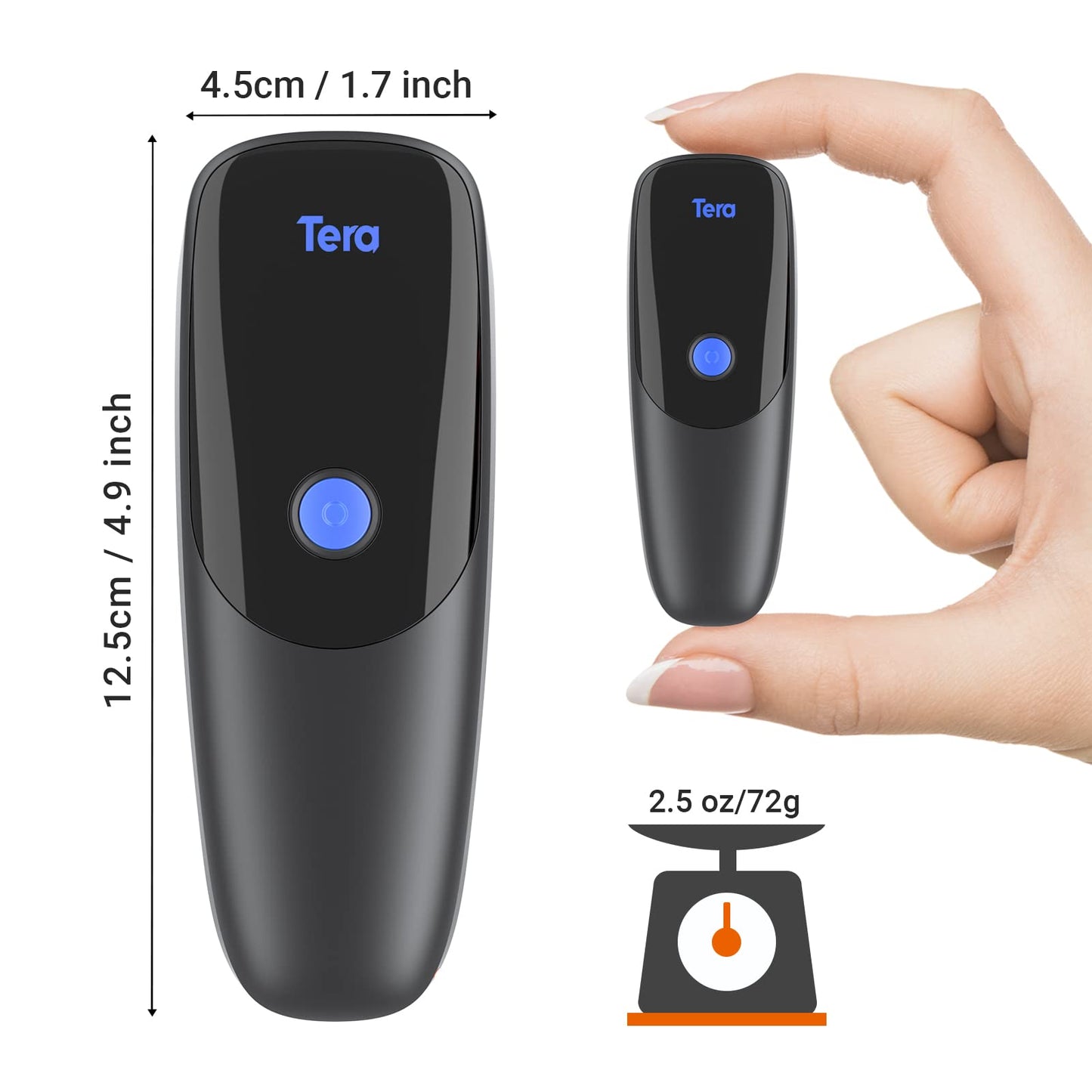 Tera Mini Wireless Barcode Scanner: Extreme Performance 1D 2D QR Wireless Bar Code Reader Portable Small 3-in-1 Work with Bluetooth & 2.4G Wireless & USB Wired Pocket Handheld Time Stamp 1300 Pro
