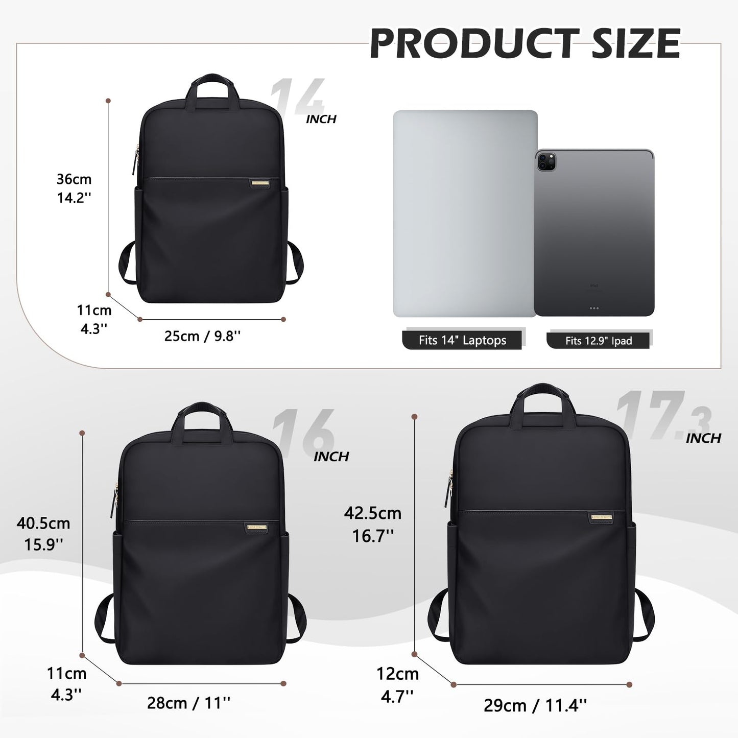GOLF QUALITY Slim Laptop Backpack for Women, Lightweight Business Backpack for Women Computer Bag Purse for Commuting, Fit 17.3 Inch, Black